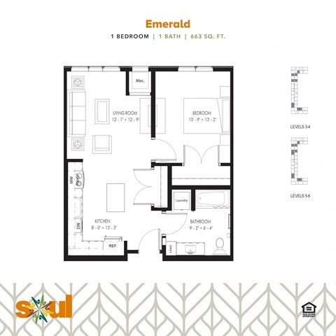 a floor plan of a unit with a bedroom and a living room